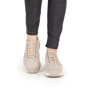 Pantofi Dama Casual Piele Naturala 1296-05 Bej Velur Total - Img 3