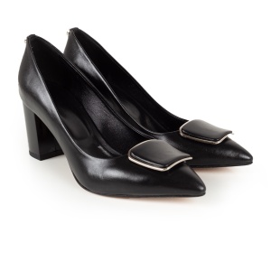 Pantofi Dama Eleganti Piele Naturala 05 Negru Toc Gros - Img 2