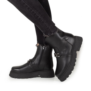 Ghete Piele Naturala Dama 311-11 Negru Cu Lant - Img 2