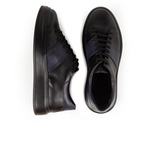 Pantofi Barbati Casual Piele Naturala 711 Negru Albastru - Img 3