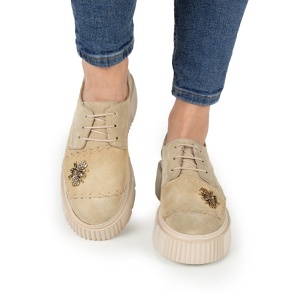Pantofi Dama Casual Piele Naturala 1242-45 Bej Velur - Img 3