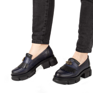 Pantofi Dama Casual Piele Naturala 1263 Albastru Negru - Img 2