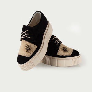 Pantofi Dama Casual Piele Naturala 1242-45 Negru-Bej - Img 2