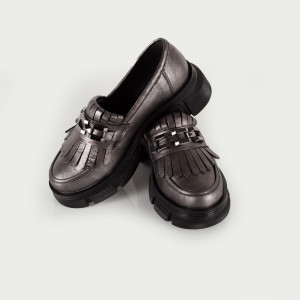 Pantofi Dama Casual Piele Naturala 1263 Argintiu cu lant - Img 2