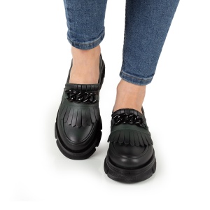 Pantofi Dama Casual Piele Naturala 1263 Verde cu lant negru - Img 3