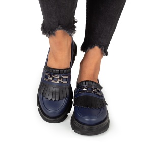 Pantofi Dama Casual Piele Naturala 1263 Albastru Negru cu lant - Img 2