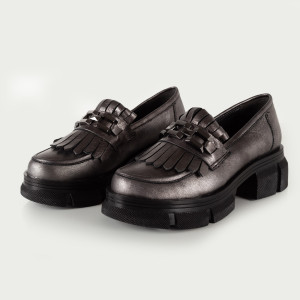 Pantofi Dama Casual Piele Naturala 1263 Argintiu cu lant - Img 3