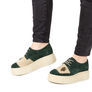 Pantofi Dama Casual Piele Naturala 1242-45 Verde Bej - Img 2