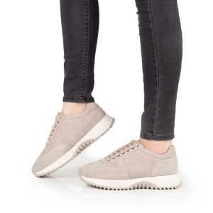 Pantofi Dama Casual Piele Naturala 1296-05 Bej Velur Total - Img 2