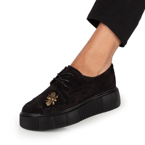 Pantofi Dama Casual Piele Naturala 1242-45 Negru Velur