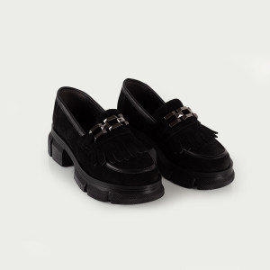 Pantofi Dama Casual Piele Naturala 1263 Negru Velur cu lant - Img 2