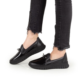 Pantofi Dama Casual Piele Naturala 1291 Negru Croco - Img 3