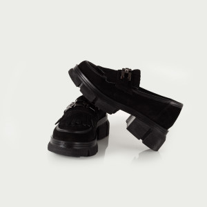 Pantofi Dama Casual Piele Naturala 1263 Negru Velur cu lant - Img 3