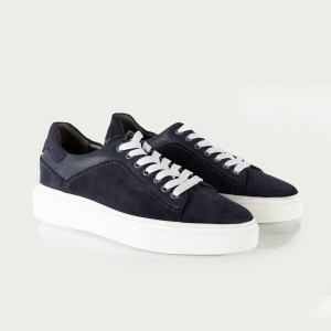 Sneakers Piele Naturala L701 Albastru Velur Cu Talpa Alba - Img 3