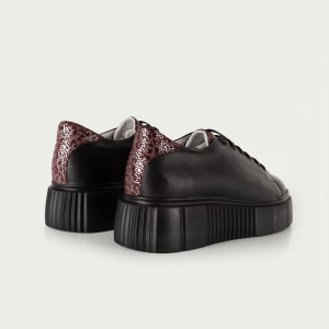 Pantofi Dama Casual Piele Naturala 1239 Negru Visiniu Colorat - Img 2