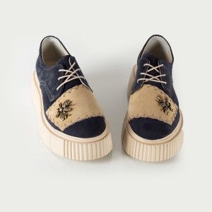 Pantofi Dama Casual Piele Naturala 1242-45 Albastru Bej - Img 2