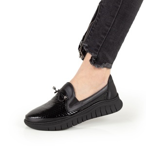 Pantofi Dama Casual Piele Naturala 1291 Negru Croco