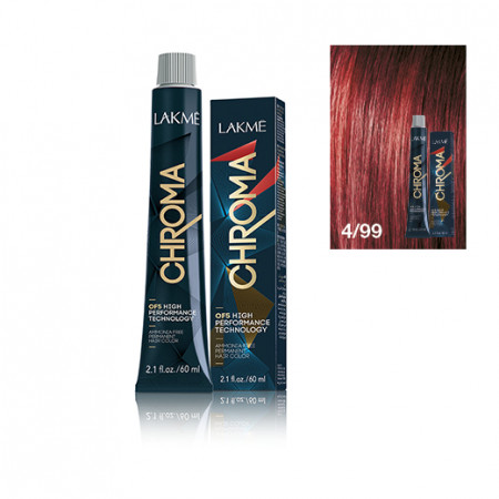 Lakme Vopsea de par permanenta fara amoniac saten mediu rosu intens 4/99 Chroma 60ml