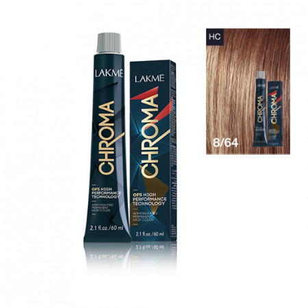 Lakme Vopsea de par permanenta fara amoniac blond deschis castaniu cupru 8/64 Chroma 60ml