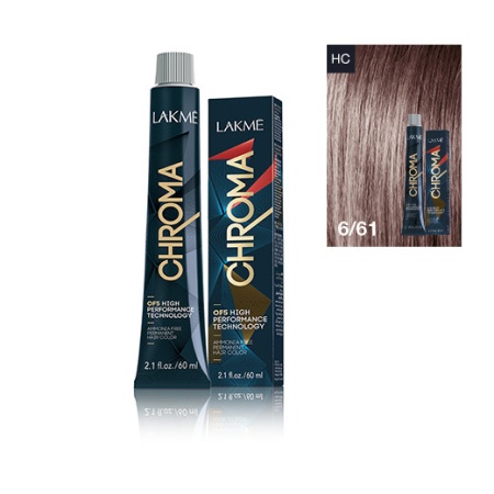 Lakme Vopsea de par permanenta fara amoniac blond inchis castaniu cenusiu 6/61 Chroma 60ml
