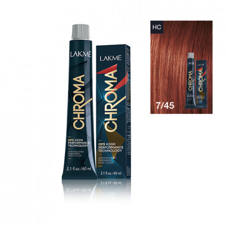 Lakme Vopsea de par permanenta fara amoniac blond mediu cupru mahon 7/45 Chroma 60ml