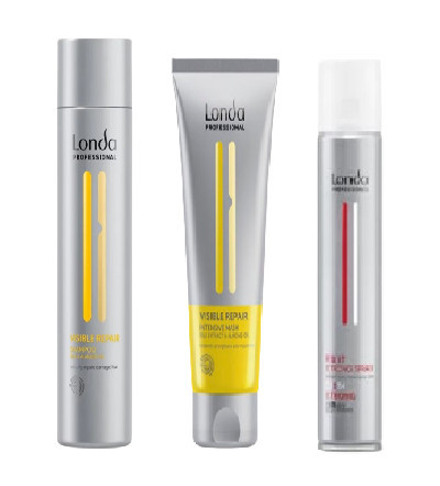 Londa Professional Pachet Visible Repair pentru par degradat: sampon 250ml + masca 200ml & fixativ Fix It 300ml