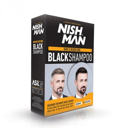 NishMan Hair&Beard - Sampon nuantator negru pentru par si barba 200ml