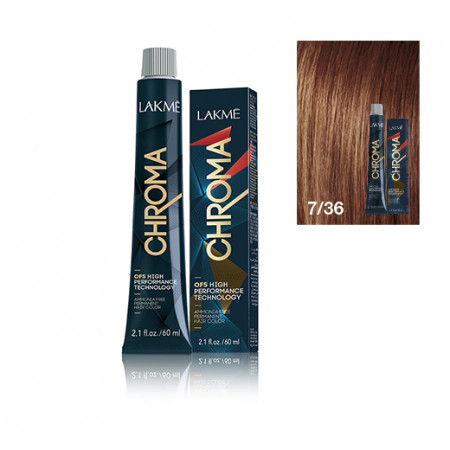 Lakme Vopsea de par permanenta fara amoniac blond mediu auriu castaniu 7/36 Chroma 60ml