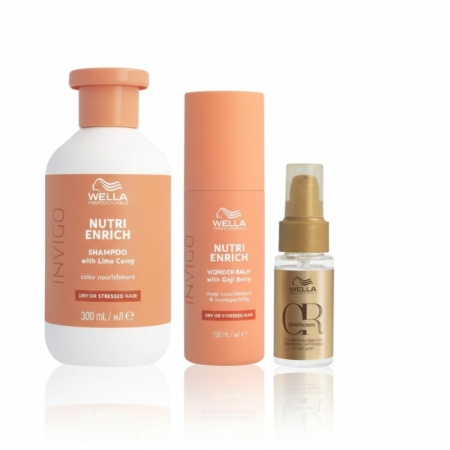 Wella Professionals Pachet Invigo Nutri-Enrich Sampon 250 ml + Invigo Nutri- Enrich Wonder balm tratament balsam intens nutritiv leave-in 150 ml + Oil Reflections Ulei de netezire hidratant 30 ml