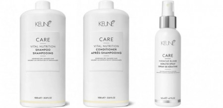 Keune Care Pachet Promo: Sampon hidratant + Balsam hidratant + Spray cu cheratina