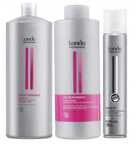 Londa Professional Pachet Color Radiance pentru par vopsit sampon 1000ml + balsam 1000ml + fixativ Lock It 500ml