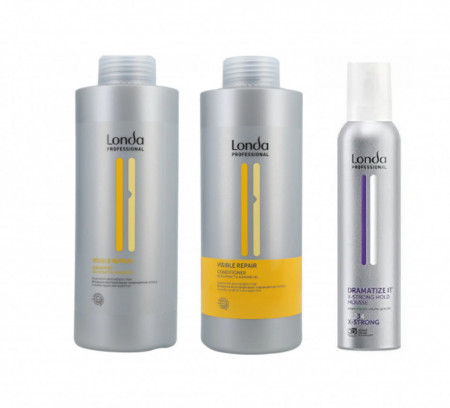 Londa Professional Pachet Visible Repair pentru par degradat: sampon 1000ml + balsam 1000ml & spuma Dramatize It 250ml