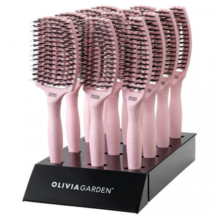 Olivia Garden Display cu 12 perii de par cu peri de mistret+nailon Finger Combo Medium Pastel Pink 2023