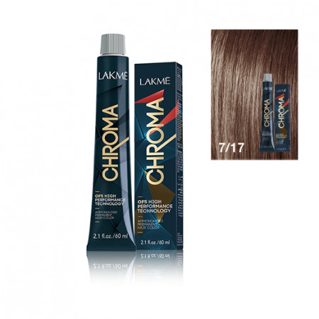 Lakme Vopsea de par permanenta fara amoniac blond mediu cenusiu rece 7/17 Chroma 60ml