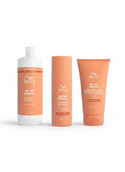 Wella Professionals Pachet Invigo Nutri-Enrich Sampon 1000 ml + Invigo Nutri-Enrich Masca Express 150 ml + Invigo Nutri-Enrich Wonder balm tratament leave in 150 ml