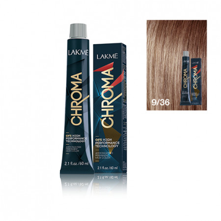 Lakme Vopsea de par permanenta fara amoniac blond foarte deschis auriu castaniu 9/36 Chroma 60ml