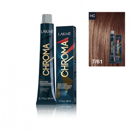 Lakme Vopsea de par permanenta fara amoniac blond mediu castaniu cenusiu 7/61 Chroma 60ml