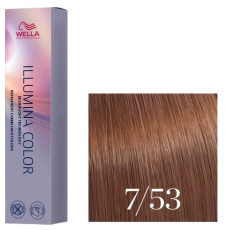 Wella Professionals Vopsea de par permanenta Illumina Color 7/53 blond mediu mahon auriu 60ml