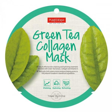 Purederm Masca faciala cu colagen, vitamina E si extract de ceai verde 1buc