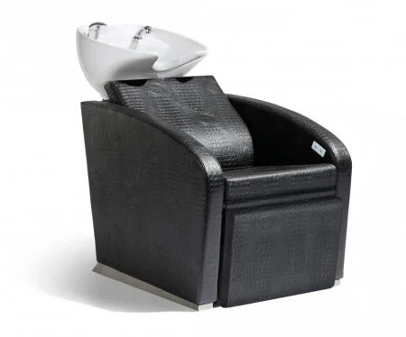 Sibel Elegantia Relax - Unitate profesionala de spalare neagra cu lavoar alb si suport electric pentru picioare