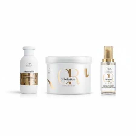 Wella Professionals Pachet Oil Reflections sampon pentru luminozitate 250 ml + Oil Reflections masca pentru luminozitate 500 ml + Oil Reflections Luminous Light ulei pentru netezire si stralucire 100 ml