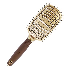 Olivia Garden Perie ceramic+ion cu peri din nailon Expert Care Flex Nylon Gold&Brown
