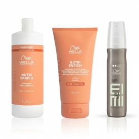 Wella Professionals Pachet Invigo Nutri-Enrich Sampon 1000 ml + Invigo Nutri-Enrich Warming Express Masca nutritiva cu efect de incalzire 150 ml + Eimi Ocean Spritz spray cu sare pentru texturare 150 ml