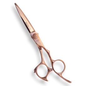 Akashi Super Cut R55RG - Foarfeca profesionala de tuns Rose-Gold cu maner offset 5.5 inch