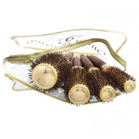 Olivia Garden Kit 4 perii profesionale de par Expert Blowout Shine Wavy Bristles Gold&Brown