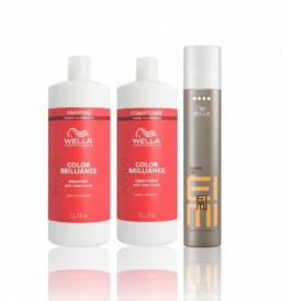 Wella Professionals Pachet Invigo Color Briliance Coarse: sampon 1000ml + balsam 1000ml si fixativ Eimi Super Set 500ml