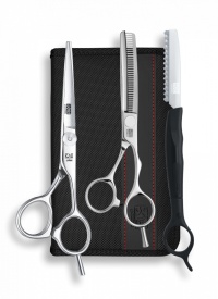 Kasho Set profesional de foarfeci offset Design Master: tuns 6 inci+filat 6 inci 38 dinti tip B KDM-60OS/SET