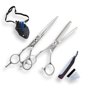 Akashi Light Cut - Set de foarfeci pentru stangaci tuns+filat F60+K55 cu brici si port