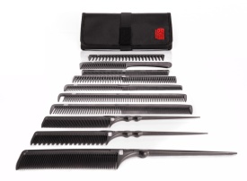 Kasho Set 10 piepteni din fibra de carbon pentru styling + port textil