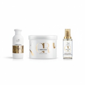 Wella Professionals Pachet Oil Reflections sampon pentru luminozitate 250 ml + Oil Reflections masca pentru luminozitate 500 ml + Oil Reflections Luminous Light ulei pentru netezire si stralucire 100 ml